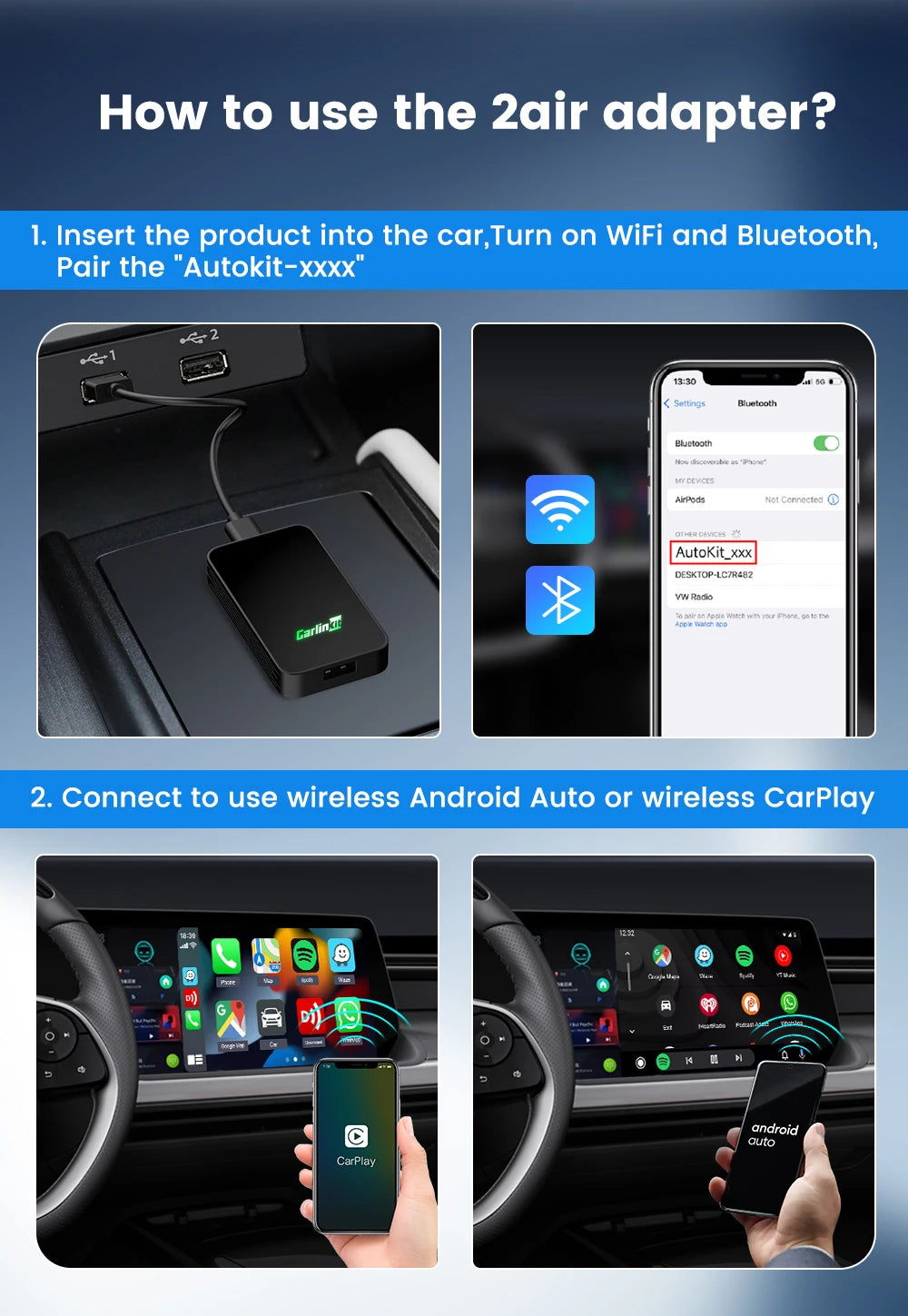Carlinkit 5.0 Wireless Apple CarPlay & Android Auto Adapter