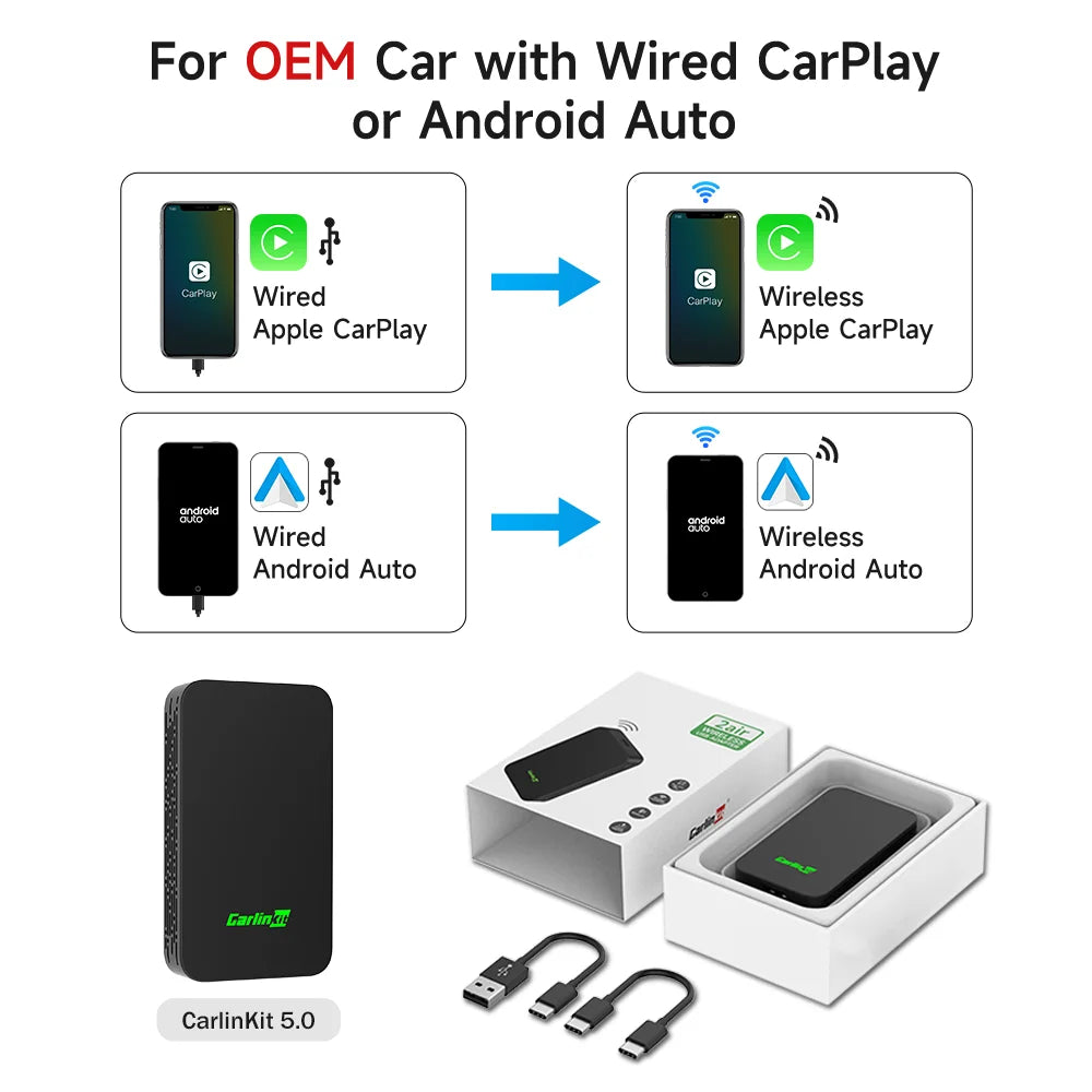 Carlinkit 5.0 Wireless Apple CarPlay & Android Auto Adapter